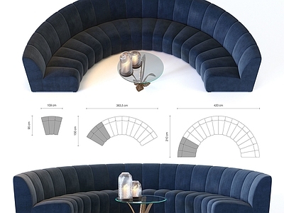 现代沙发组合 现代餐厅KTV简约蓝色半圆弧沙发