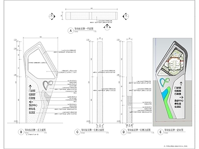 现代标识 导视牌节点 导向标识 生态标识牌 入口标识 施工图