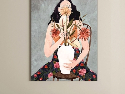 现代简约挂画 侘寂人物装饰画 女孩房挂画 抽象人物装饰画 中古风装饰画挂画 奶油风装饰画