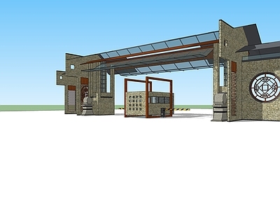 新中式现代其他公共建筑 小区大门