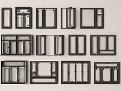 新中式中式窗户组合 窗户 窗子 门窗 平开窗 折叠窗