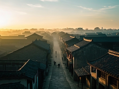 新中式中式街道外景 古代 街巷 大街