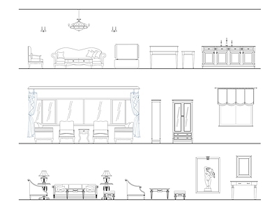 美式复古综合家具图库 古典家具立面图库 施工图