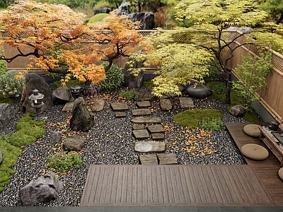 新中式禅意庭院 乡村庭院 汀步 植物景观 枫树 景观石头