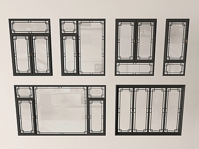 中式窗户组合 窗户 门窗 窗子 平开窗 复古窗