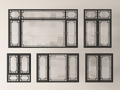 新中式窗户组合 窗户 复古窗 窗子 平开窗 门窗