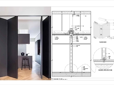 现代门节点 吊挂折叠门节点图 折叠门节点 吊挂轨道门节点 推拉门节点 隐形门节点 施工图