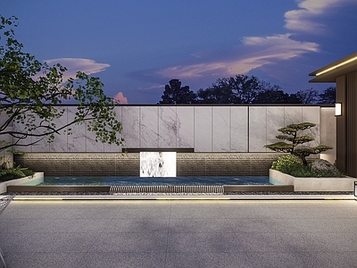 现代简约别墅庭院 现代庭院 跌水景墙 水景