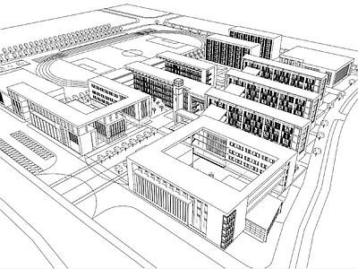 现代学校建筑 学校湖景 教学楼学校 学校 中学