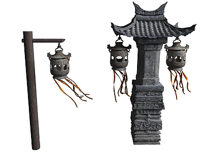 中式古建 文物 灯笼古建 寺庙 石雕文物 中式古庙