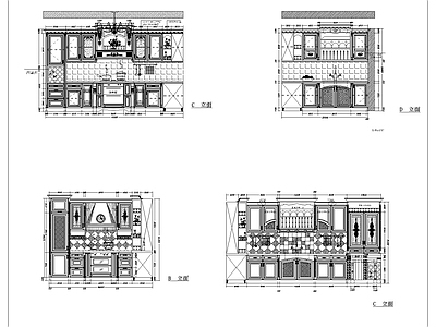 美式综合家具图库 动态图块 四款经典美式橱柜 施工图