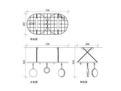 现代厨房设施 盘子挂架 厨房挂架 碗碟挂架 挂盘架 墙面挂盘架 施工图