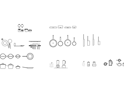 现代厨房设施 厨房用具 烹饪工具 炊具 做饭工具 厨房器具 施工图