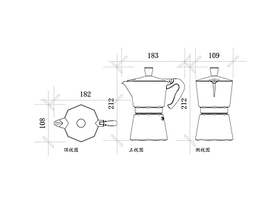 现代厨房设施 手冲咖啡壶 摩卡壶 虹吸壶 法式压滤壶 施工图