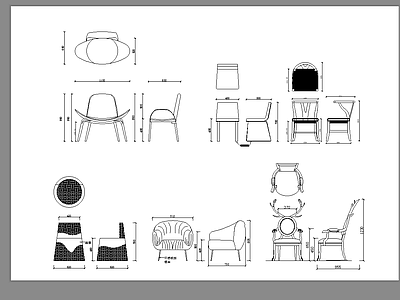 现代综合家具图库 餐椅家具 施工图