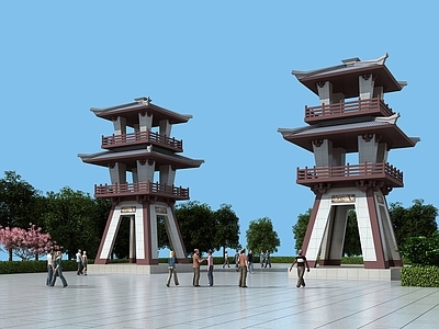 新中式古建 汉阙 石阙 塔楼 大门