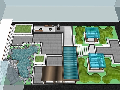 新中式现代校园景观 新中式小学庭院