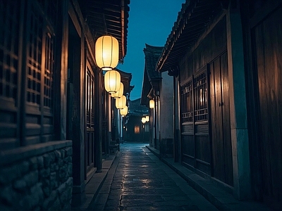 新中式中式街道外景 古镇 夜晚 春节 商业街外景