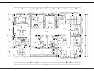 现代整体办公空间 办公室平面布置图 施工图