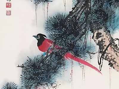 新中式中式挂画 水墨画 国画 艺术挂画 松树 花鸟