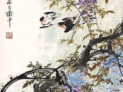 新中式中式挂画 水墨画 国画 艺术挂画 花鸟画