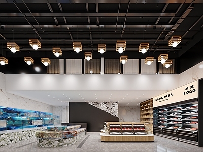 现代其他商业空间 海鲜店 海鲜柜 吊灯