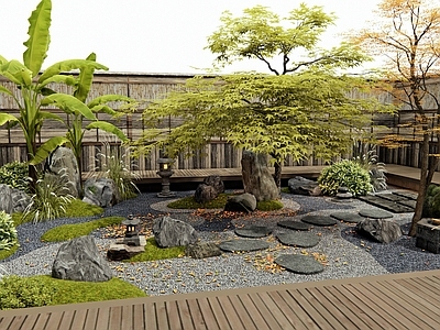 日式禅意庭院 枯山水 景观石头 汀步 植物景观 景观树