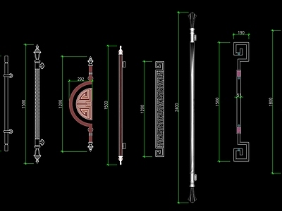 新中式中式工装图库 中式拉手 门拉手 门用拉手 施工图 工装图库