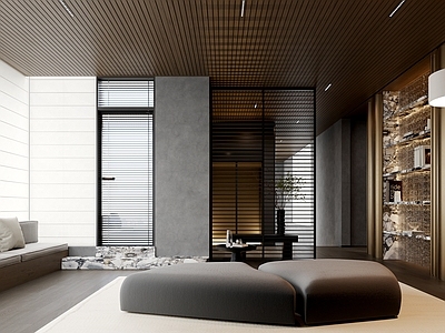 现代轻奢家居客厅 休闲区 隔断 沙发 客厅 玻璃砖