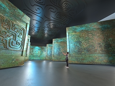 现代新中式博物馆 展厅 青铜展厅 古代展厅 青铜时期馆 青铜纹理 图案 古代元素 雕花