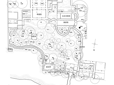 中式公园景观 苏州沧浪亭 古典园林 平面图