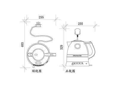 现代电器 热水瓶 电热壶 电茶壶 热水壶 电煮水器 施工图