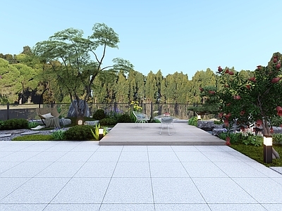 现代别墅庭院 现代庭院车行滑门 现代庭院围墙 枯山水景观 自然汀步石