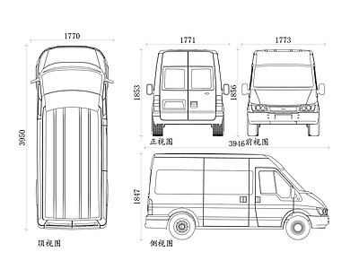 现代交通工具图库 全顺商用车 福特厢式货车 全顺货车 大型福特货车 施工图