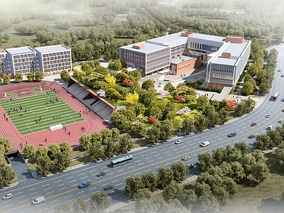 现代学校外观 学校鸟瞰