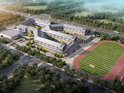 现代学校外观 学校鸟瞰