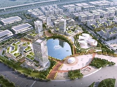 现代鸟瞰规划 科技产业园 创业孵化基地 产业基地