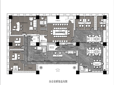 现代整体办公空间 建筑公司办公室 平面布局图 施工图