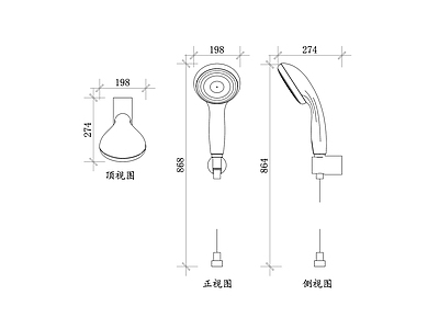 现代卫浴设施 花洒喷头 淋浴头 水龙头喷头 浴室喷头 淋浴装置 施工图