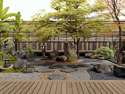 日式禅意庭院 石板路 汀步 枯山水庭院 植物景观 景观石头