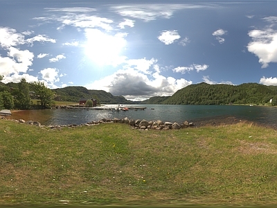 天空HDR 湖滨草地蓝天