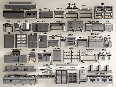 现代后厨 餐饮后厨设备 中央厨房设备 厨房用品组合 厨房操作台 厨具