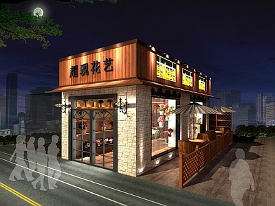 现代原木花店 复古花店 铁艺造型 防腐木复古 仿古砖造型