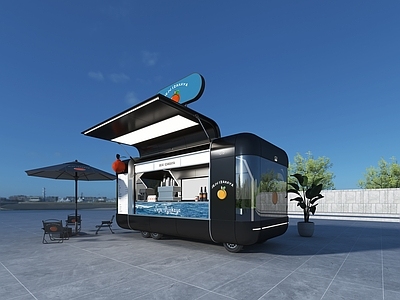 现代极简奶茶店 餐车 户外餐车 奶茶饮品