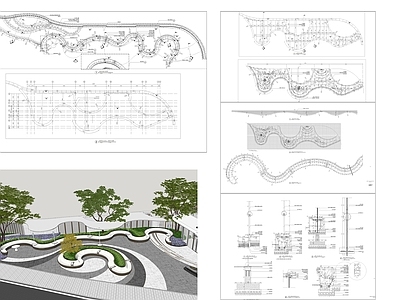 现代廊架 风雨连廊 异形廊架 施工图