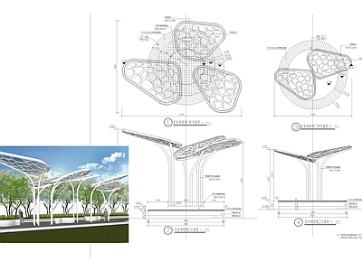 现代廊架 异形廊架 施工图