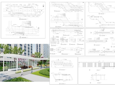 现代廊架 异型廊架 施工图