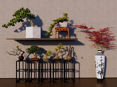 植物组合 盆栽组合 中式盆景 景观松树