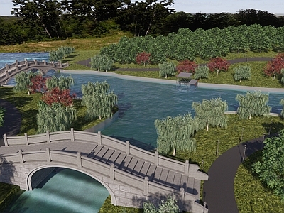 现代景观公园 公园 湖水 道路