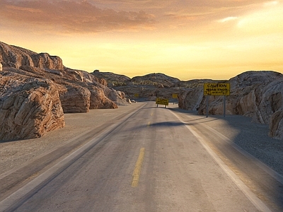 现代公园 现代西部山谷景观 无人区公路 沙漠公路 夕阳山谷道路 峡谷山脉